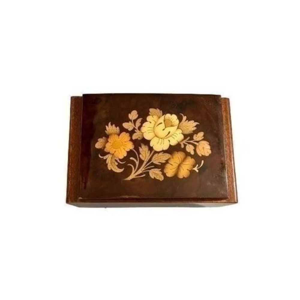 Vintage‎ Reuge Swiss Musical Jewelry Box Floral Wood Marquetry Italy Last Waltz